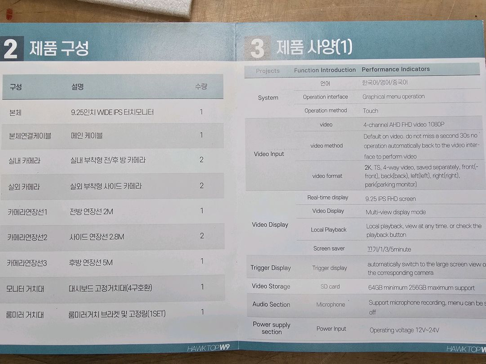 HAWK TOP W9 차량용 4채널 블랙박스 이미지