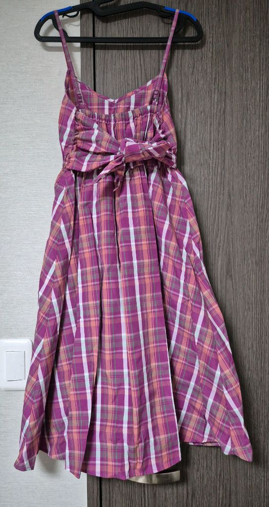 S 핑크 체크 원피스 분홍 밴딩--1