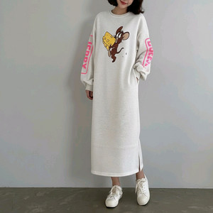 프린팅 기모 롱 데일리 루즈핏 원피스