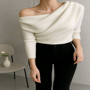 7부소매 오프숄더 드레이프 니트티(2color)