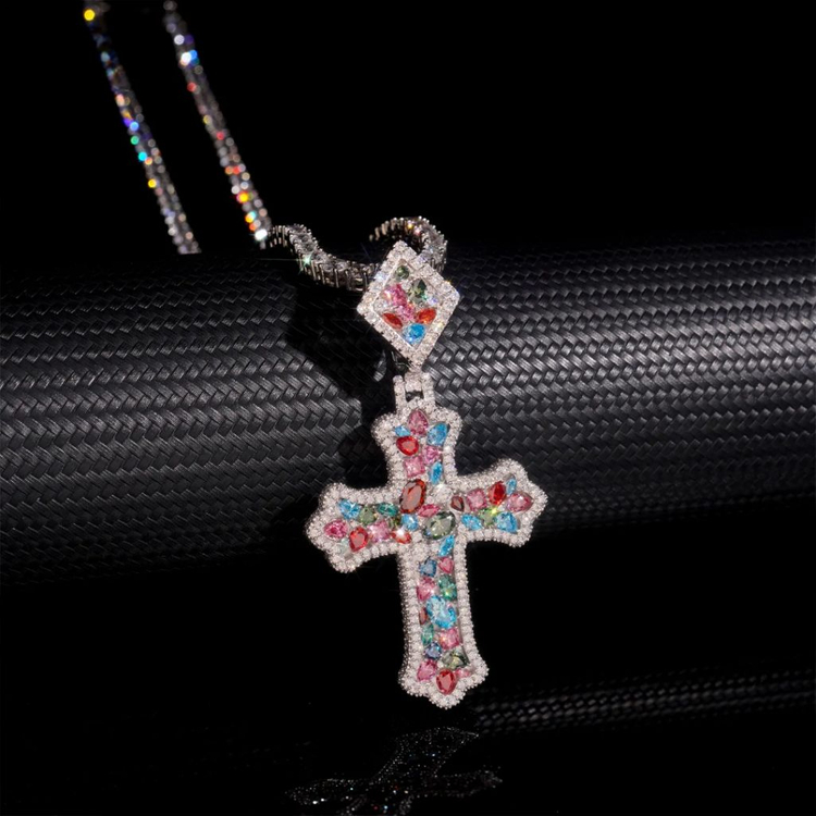 Oceanora 모아사나이트 크로스 펜던트 - 925 실버--1