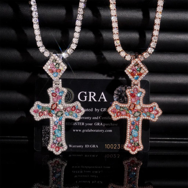 Oceanora 모아사나이트 크로스 펜던트 - 925 실버--4