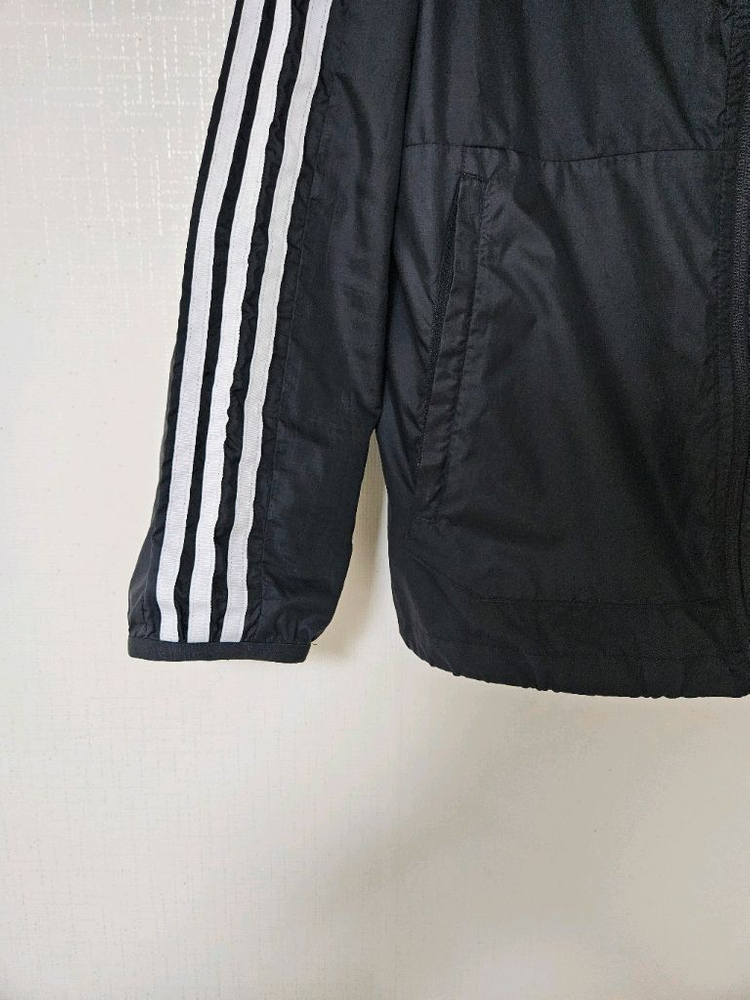 아디다스 삼선 블랙 러닝 바람막이 후드집업--1