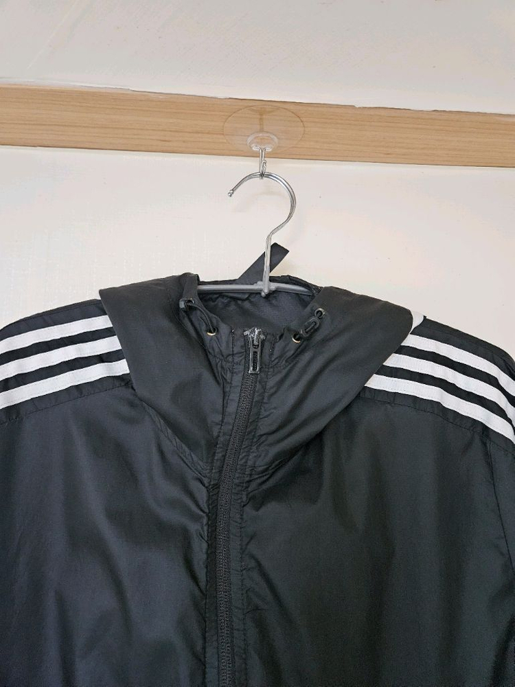 아디다스 삼선 블랙 러닝 바람막이 후드집업--3