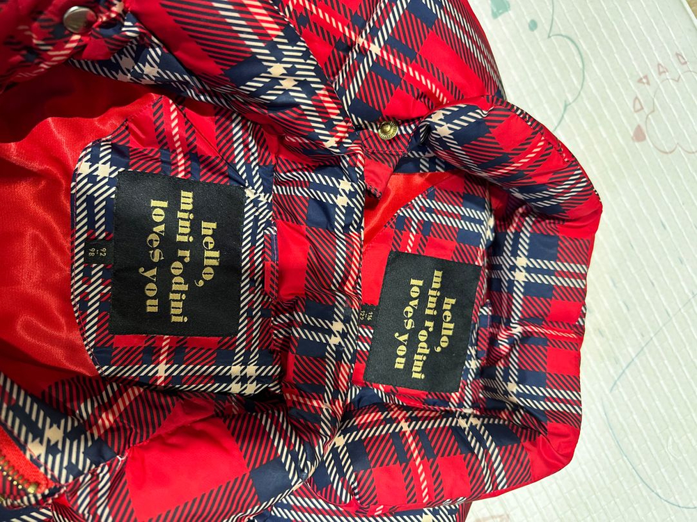 미니로디니 키즈 체크 패딩 점퍼+모자 세트--2