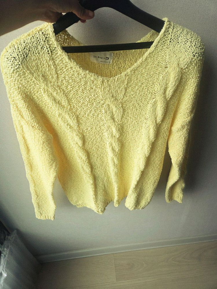 레몬옐로우컬러 케이블 부클 니트(프리사이즈)--4