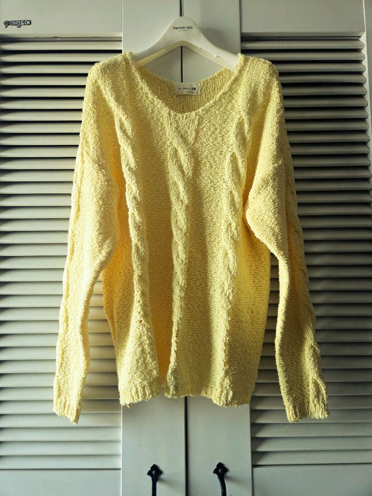 레몬옐로우컬러 케이블 부클 니트(프리사이즈)--8