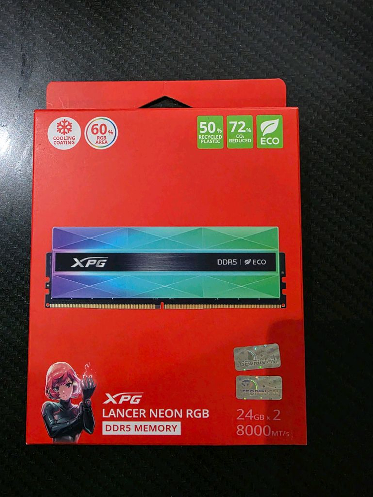 XPG Lancer Neon RGB DDR5 메모리 24GB x 2, 8000Mhz 튜닝램입니다.--0
