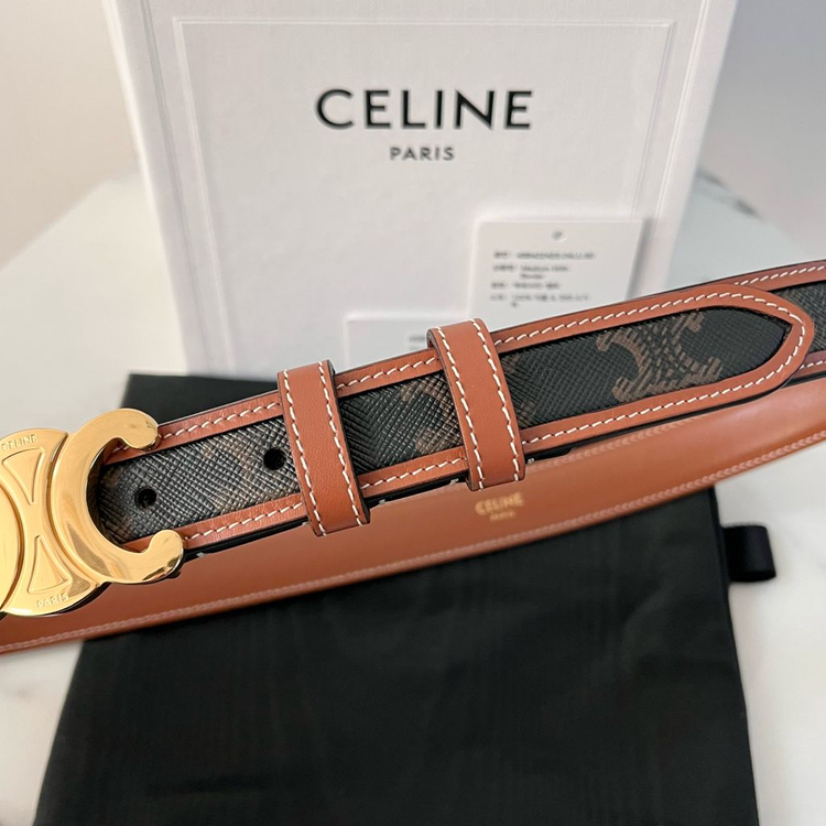 [S급/정품] 셀린느 트리옹프 캔버스 금장 로고 벨트--1