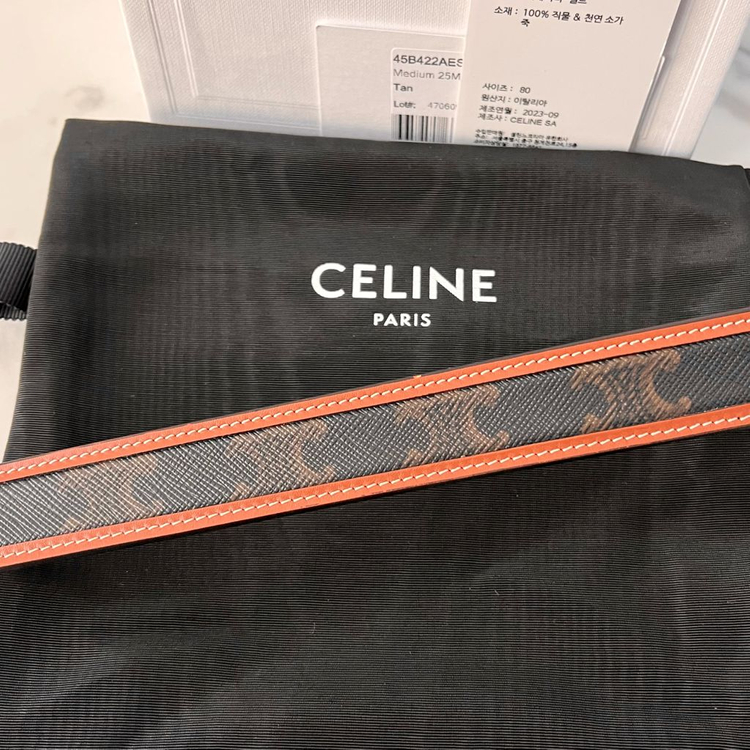 [S급/정품] 셀린느 트리옹프 캔버스 금장 로고 벨트--2