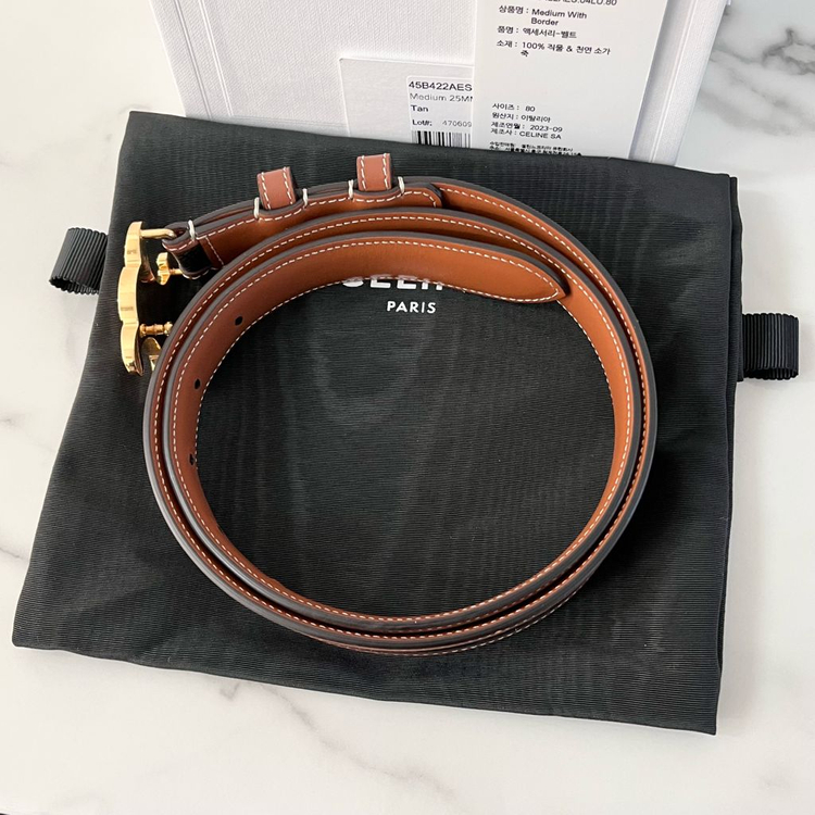 [S급/정품] 셀린느 트리옹프 캔버스 금장 로고 벨트--5