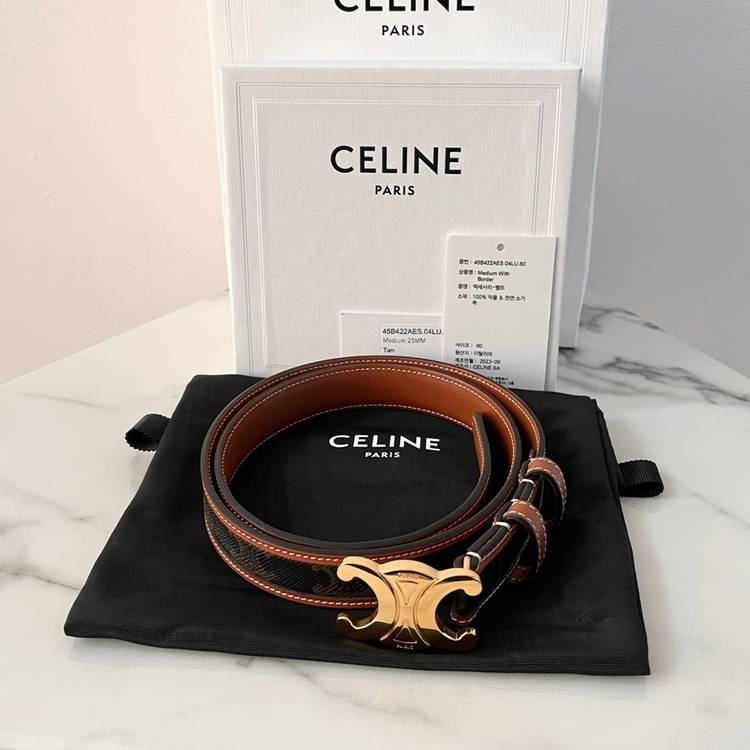 [S급/정품] 셀린느 트리옹프 캔버스 금장 로고 벨트--8