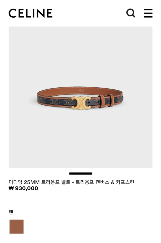 [S급/정품] 셀린느 트리옹프 캔버스 금장 로고 벨트--9
