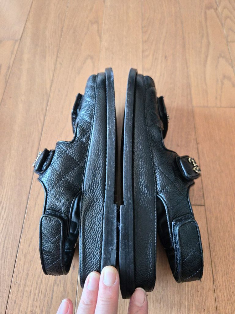 (정품) 샤넬 벨크로 샌들 캐비어 38 (명품 여자 신발 슬리퍼 뮬 스니커즈)--4