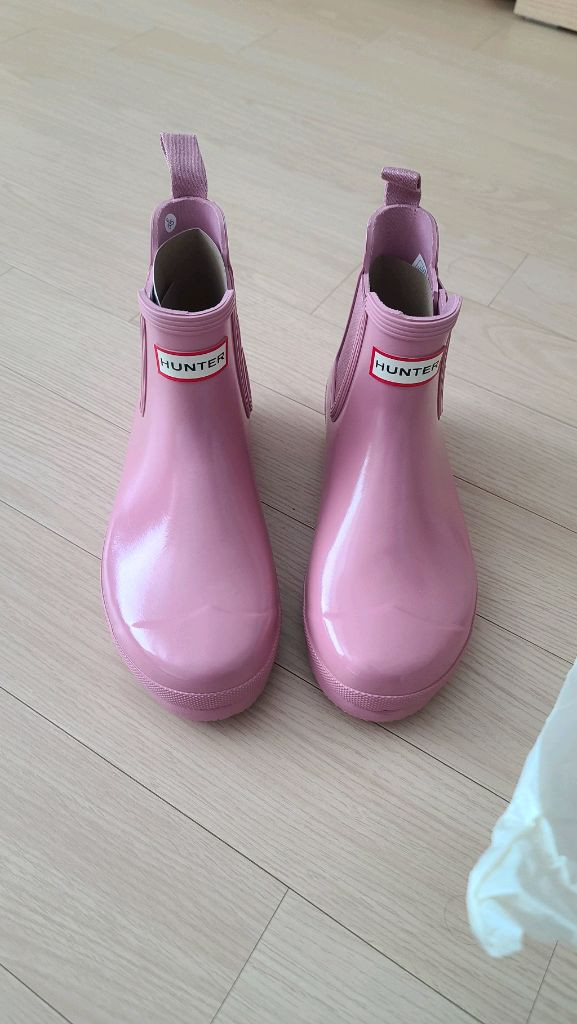 헌터 오리지널 첼시 글로스 레인부츠 핑크색상uk6(250사이즈정도)택포--1