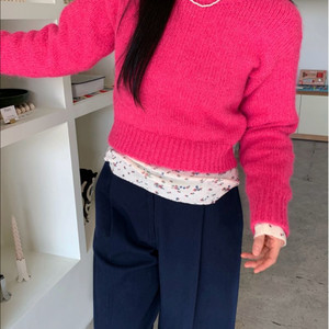 프롬비기닝 베리 컬러 라운드니트 핑크