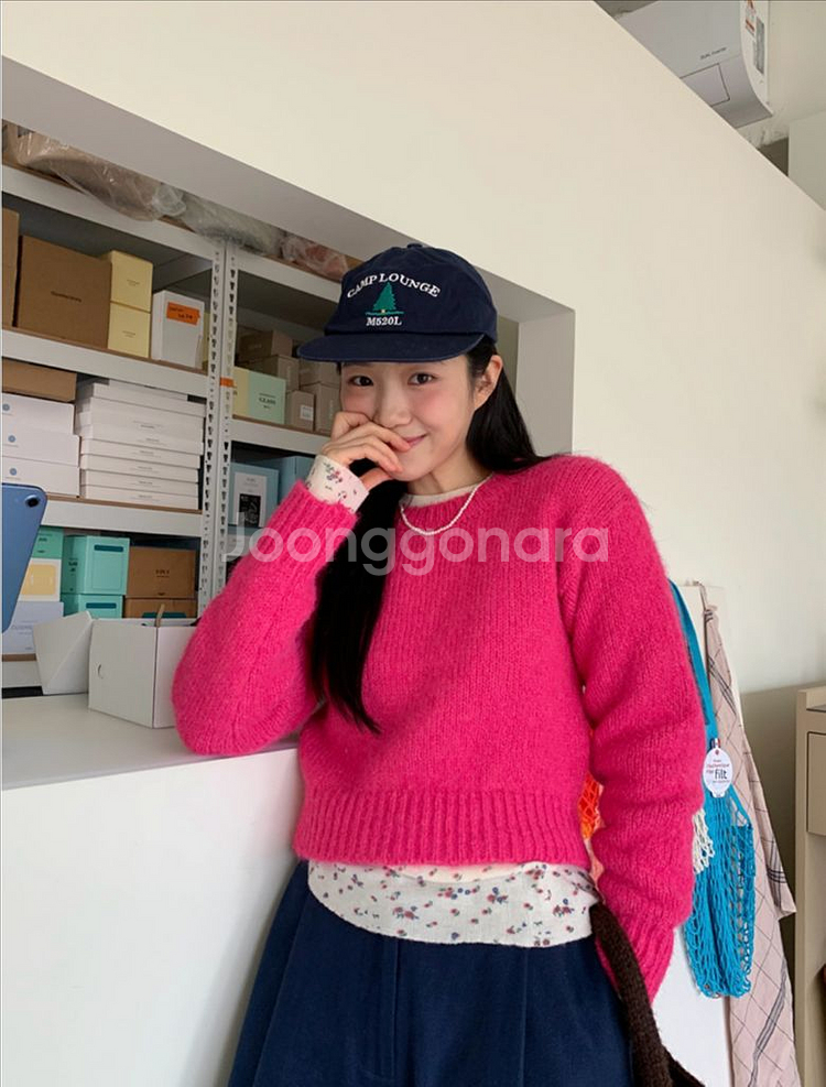 프롬비기닝 베리 컬러 라운드니트 핑크--1