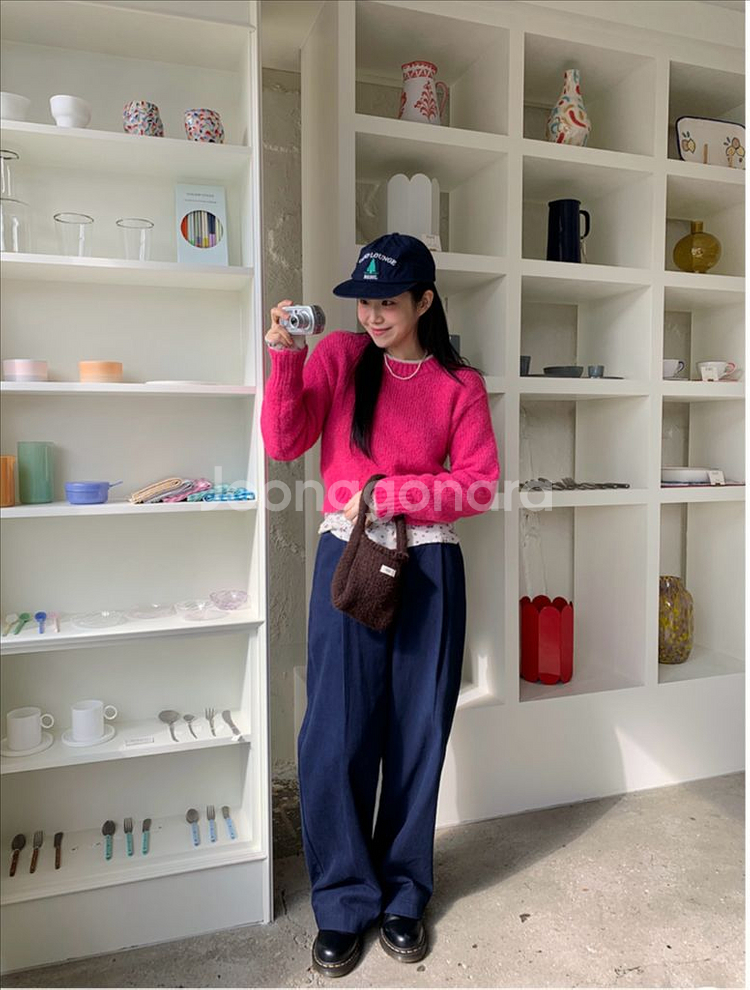 프롬비기닝 베리 컬러 라운드니트 핑크--3