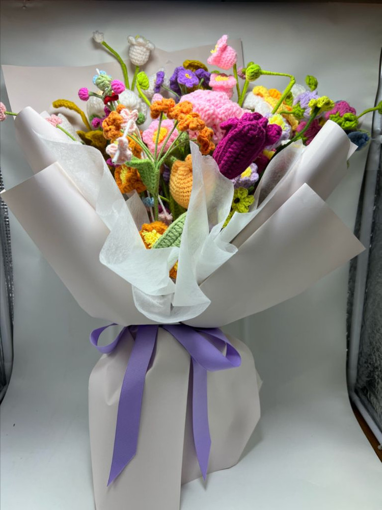 핸드메이드 털실 뜨개 꽃다발 졸업식 입학식 기념일--6