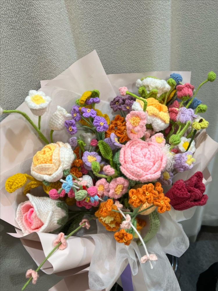 핸드메이드 털실 뜨개 꽃다발 졸업식 입학식 기념일--7