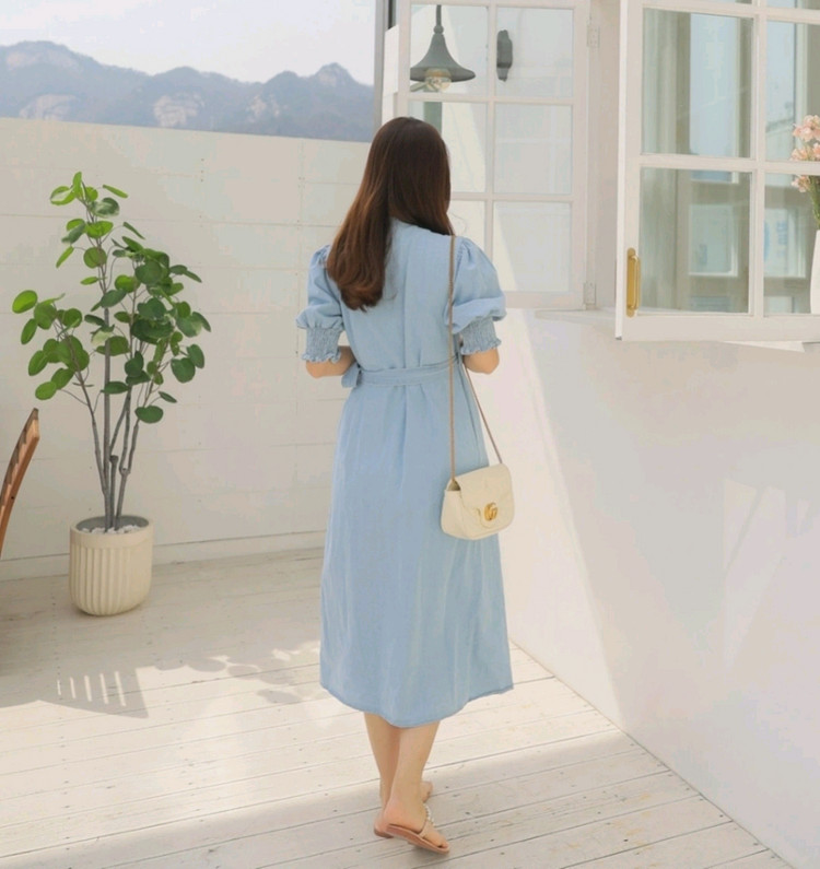 새상품) 여름 반팔 데님 원피스 / 데님 랩 원피스 이미지
