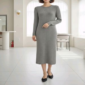 여리핏 세로 골지 라운드 니트 맥시 롱 원피스ㅡ무배