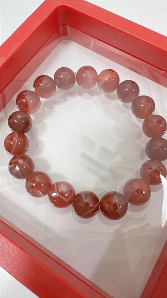 [새상품]자마노 (Red Agate, 붉은 아게이트) 원석 팔찌. 염주 가능--2