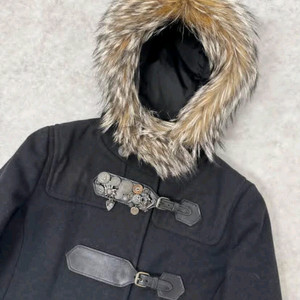 [정품] 프라다 그라데이션 레더 퍼 후드 더플 코트 S