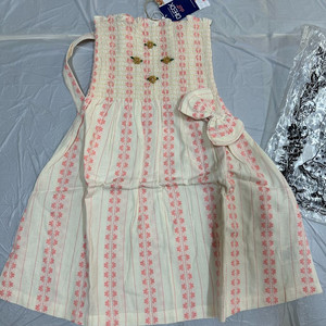 봉주르 다이어리 아이보리 자카드 선드레스 (리본핀 세트) 8y / 새상품