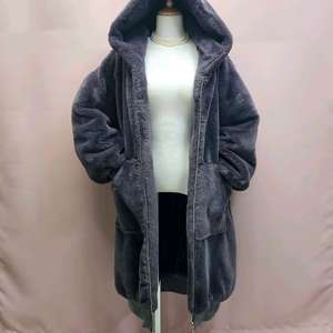 밍크에코퍼 후드 누빔 롱 집업점퍼