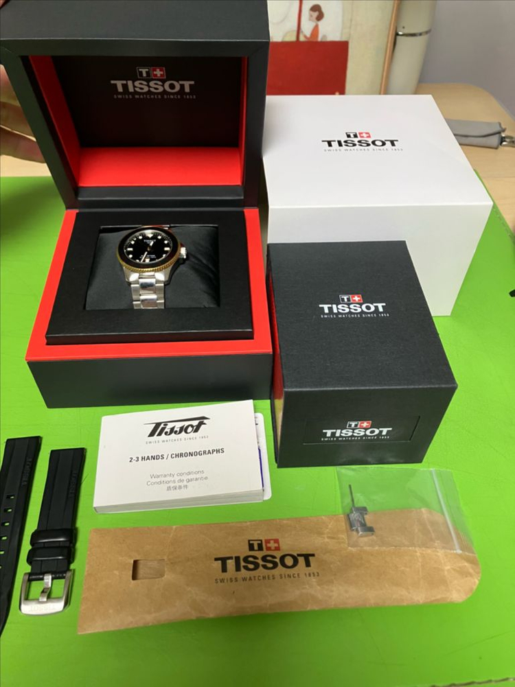 티쏘 씨스타 1000 36 콤비 풀박스 + 정품 러버 스트랩--1