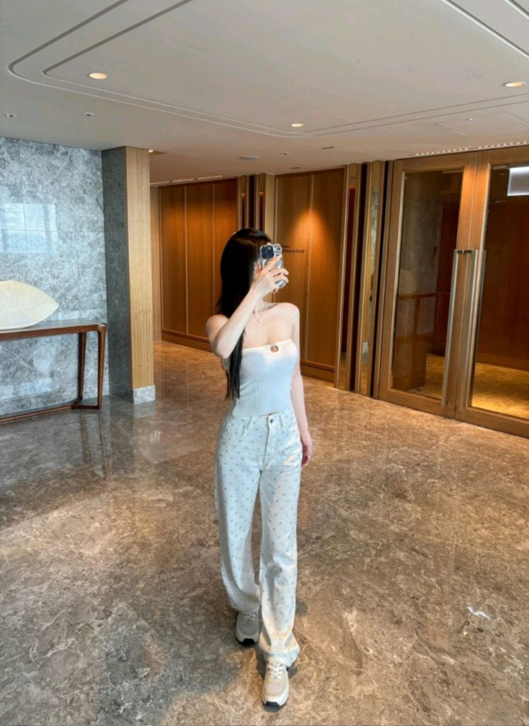 [새상품] 수입의류 큐빅 하이웨스트 데님 팬츠 화이트 청바지--4