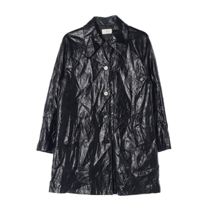 [F]LE 르 블랙 레더 크랙 싱글 가죽 코트 재킷