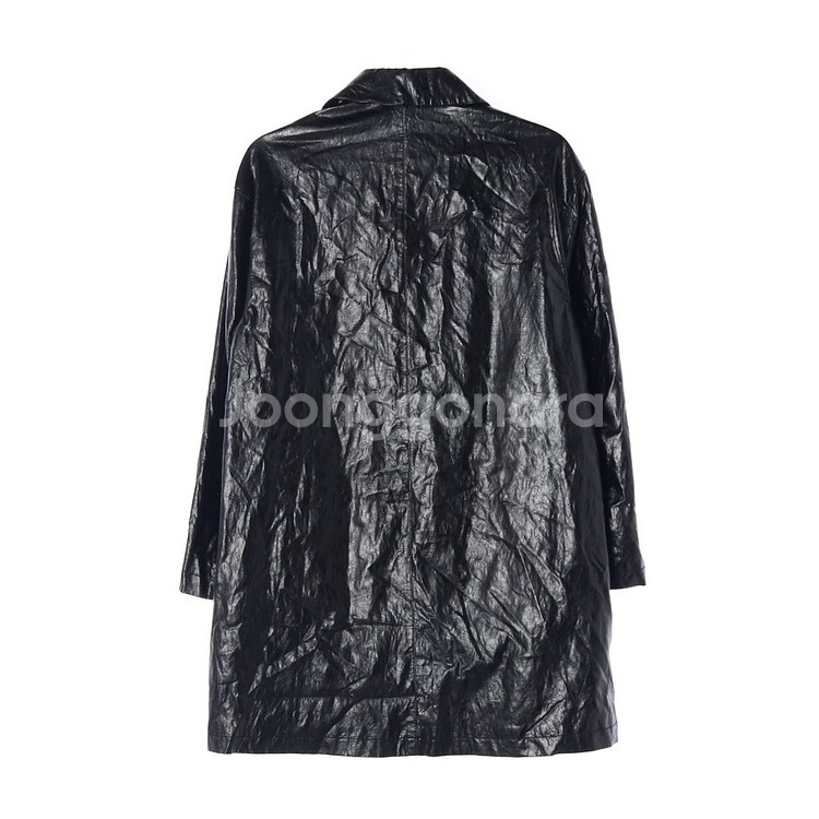 [F]LE 르 블랙 레더 크랙 싱글 가죽 코트 재킷--1