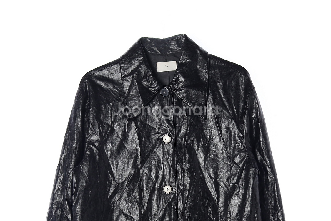 [F]LE 르 블랙 레더 크랙 싱글 가죽 코트 재킷--2