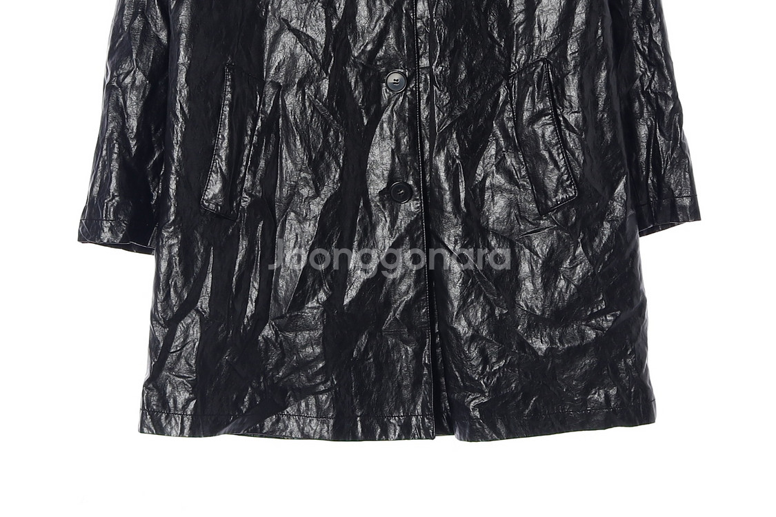 [F]LE 르 블랙 레더 크랙 싱글 가죽 코트 재킷--3