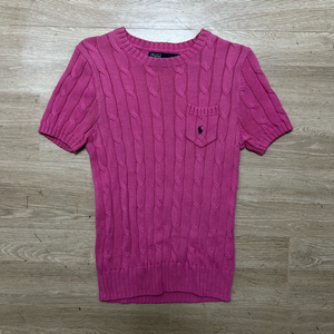 폴로 랄프로렌 여성 포켓 반팔 꽈배기 케이블니트 [핑크] S/90