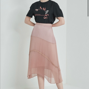 sjsj 핑크 플리츠 스커트