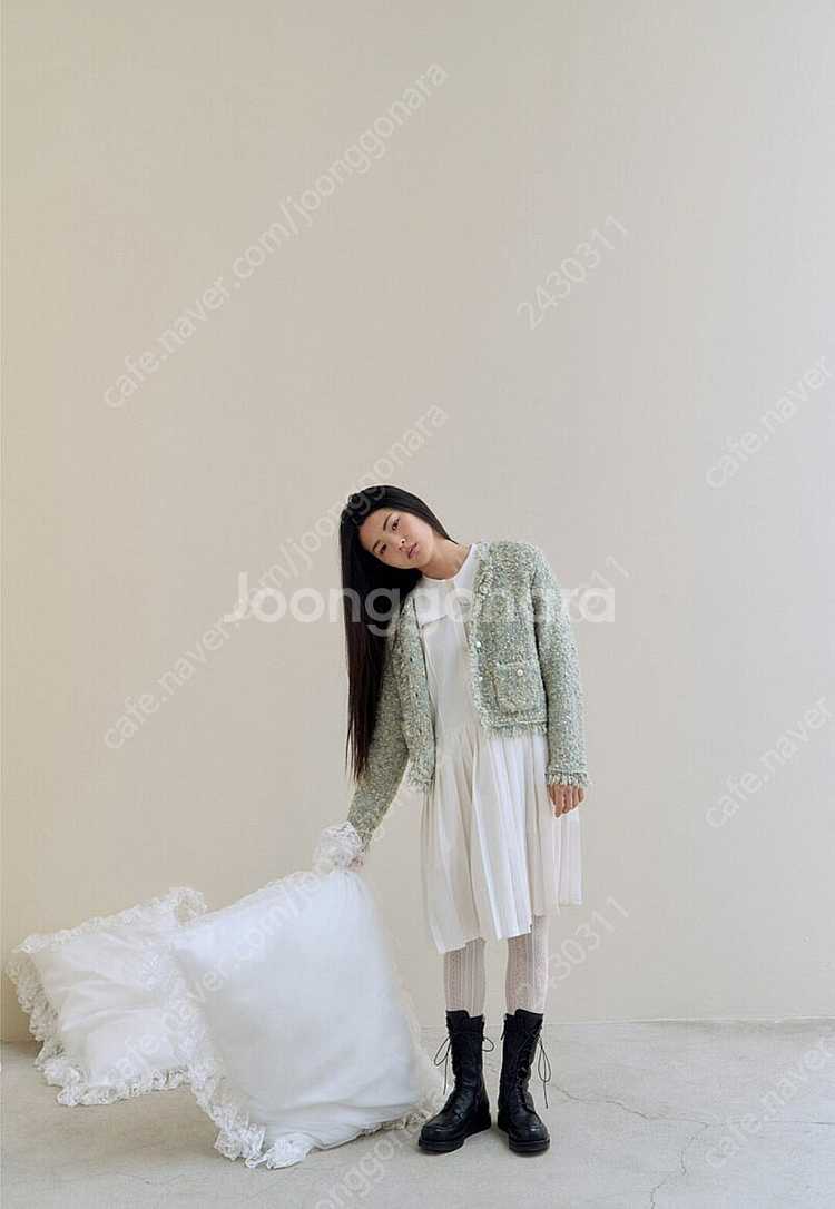 fletta 플레따 트위드 니트 자켓 핑크그레이 판매 Tweed Knit Jacket Pink Gray--2