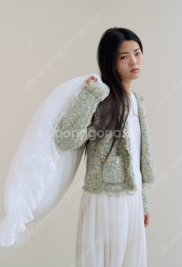 fletta 플레따 트위드 니트 자켓 핑크그레이 판매 Tweed Knit Jacket Pink Gray--3