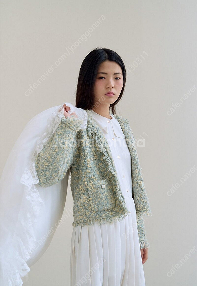 fletta 플레따 트위드 니트 자켓 핑크그레이 판매 Tweed Knit Jacket Pink Gray--5