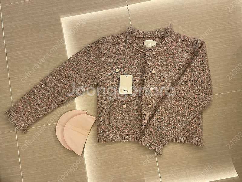 fletta 플레따 트위드 니트 자켓 핑크그레이 판매 Tweed Knit Jacket Pink Gray--7