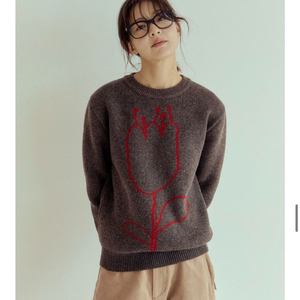 마조네 튤립 자카드 니트 카키(브라운) M사이즈