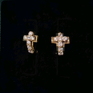 14k골드_십자큐빅 링 귀걸이
