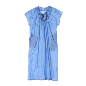 [F]버뮬라 블루 쉬어링 퍼프 슬리브 원피스 나일론 드레스 이미지