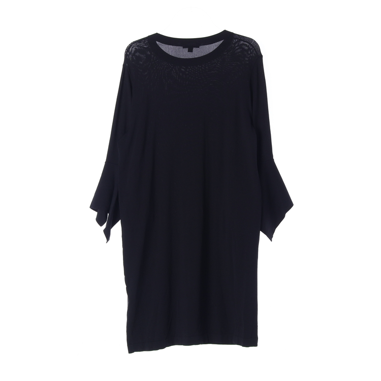 [L]코스 블랙 러플 슬리브 니트원피스--1