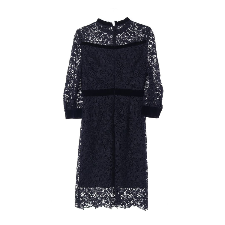 [S]산드로 퍼플 플로럴 레이스 레이어드 원피스 하객룩 드레스--1