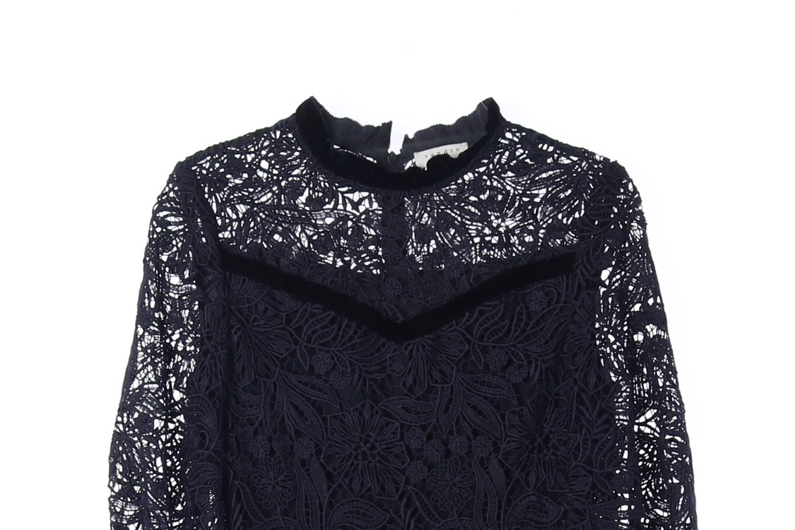 [S]산드로 퍼플 플로럴 레이스 레이어드 원피스 하객룩 드레스--2