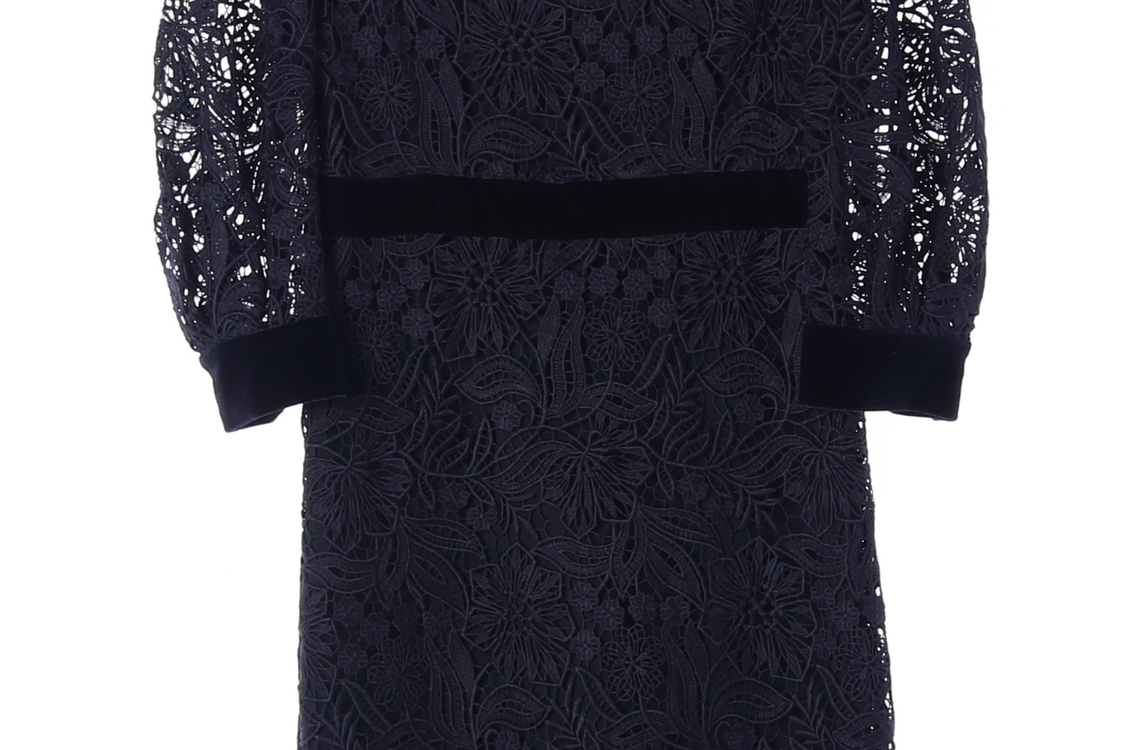 [S]산드로 퍼플 플로럴 레이스 레이어드 원피스 하객룩 드레스--3