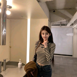 [새상품]수입의류 엠유 스트라이프 유넥 긴팔 티셔츠 이미지